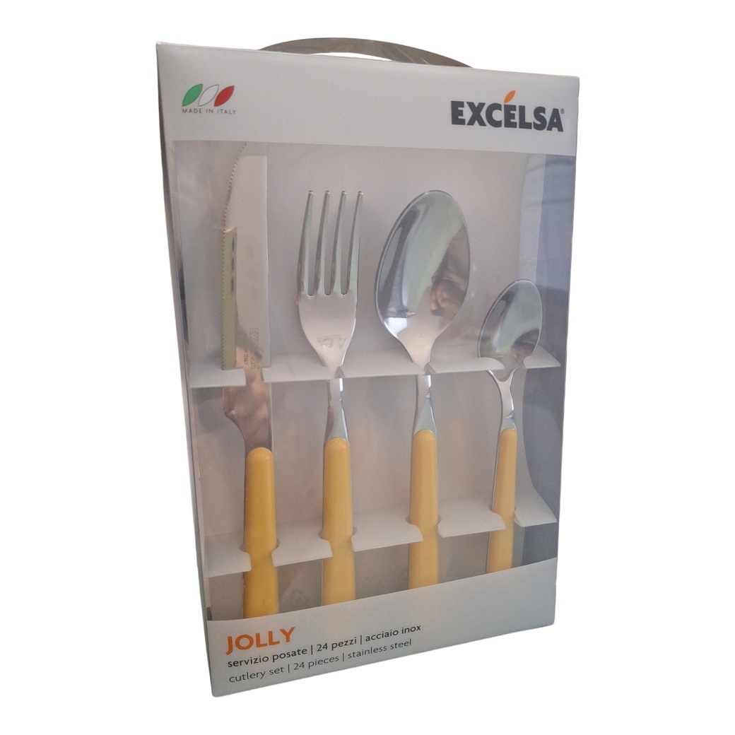 Excelsa Set 24 posate Inox tavola Jolly giallo cod.44837 - Made in Italy